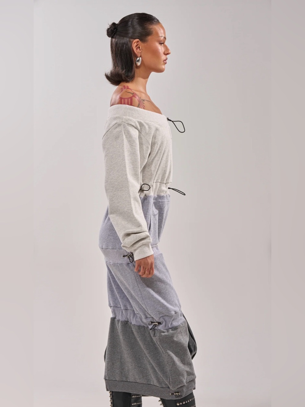 NEW AKIRA Colorblock Drawstring Sweat SHIRT Dress - Size - Large - Picture 3 of 6